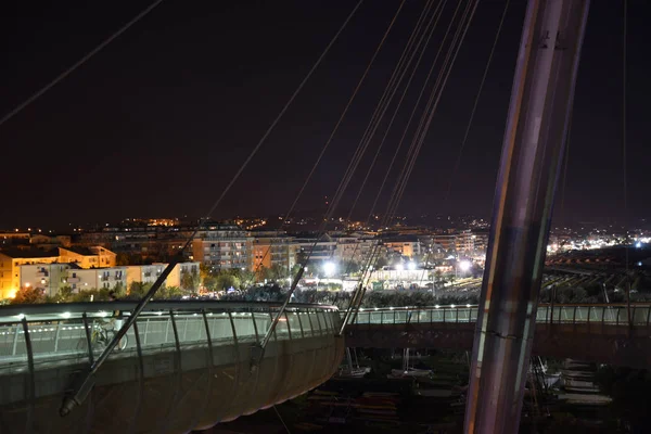 Ponte Noturna Ponte Del Mare Pescara Por Verão — Fotografia de Stock