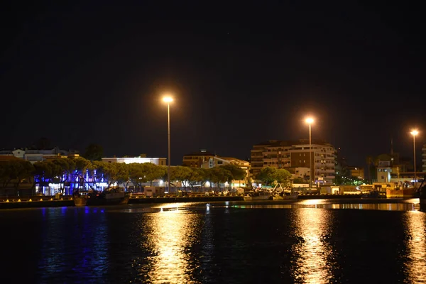 Pescara Skyline Por Noche Con Puente Río Abruzzo Italia —  Fotos de Stock