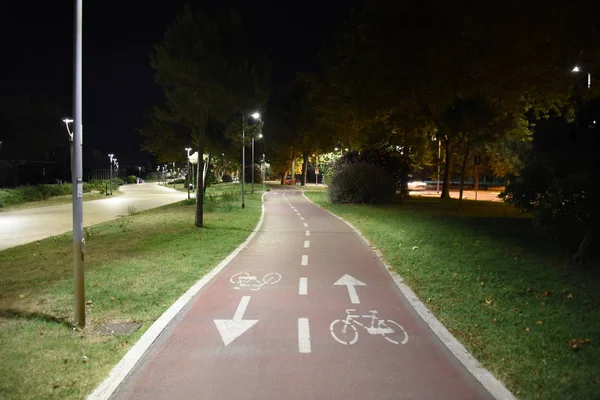 Ночная Велосипедная Дорожка Городе Ночью — стоковое фото