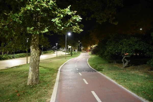 Caminho Bicicleta Noturna Cidade Noite — Fotografia de Stock
