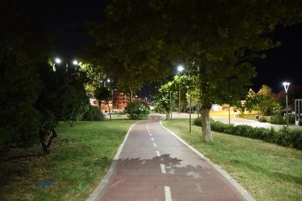 Caminho Bicicleta Noturna Cidade Noite — Fotografia de Stock
