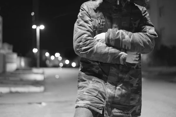 Black and White man Portrait in the Night