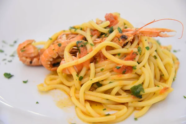 Espaguetis Con Mariscos Plato Como Almuerzo — Foto de Stock