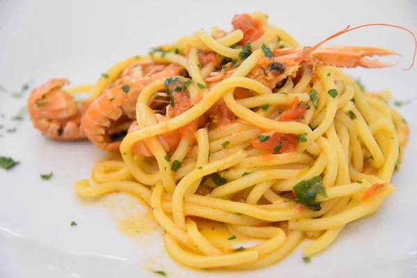 Espaguetis Con Mariscos Plato Como Almuerzo — Foto de Stock