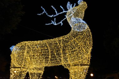 Şehirde Noel ışıklı reindeer
