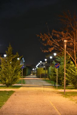 Şehirde gece bisikletyolu lambalarla aydınlatıldı