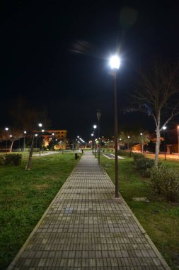 Şehirde gece parkı yolu ile lambalar ile aydınlatılmış