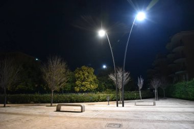 Şehirde gece parkı yolu ile lambalar ile aydınlatılmış