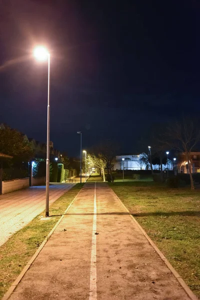 Taman Malam Kota Diterangi Oleh Lampu Dengan Jalan — Stok Foto