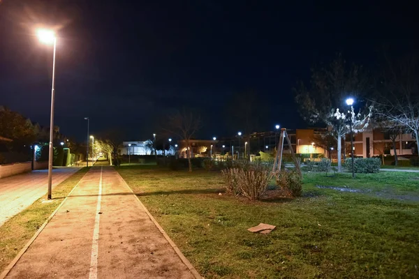 Şehirde gece parkı yolu ile lambalar ile aydınlatılmış
