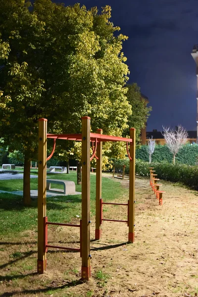 Natt Park Staden Upplyst Lampor Med Stig — Stockfoto
