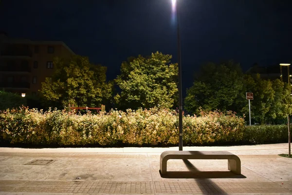 Taman Malam Kota Diterangi Oleh Lampu Dengan Jalan — Stok Foto