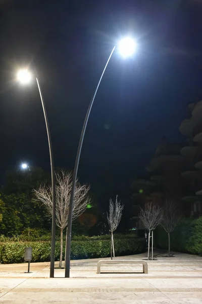 Parque Nocturno Ciudad Iluminado Por Lámparas Con Camino —  Fotos de Stock