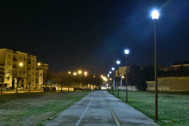 Şehirde parkta Gece bisiklet yolu