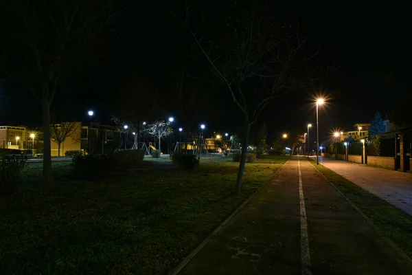 Ruta Nocturna Bicicleta Parque Ciudad — Foto de Stock