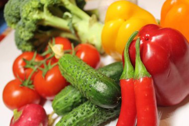 Büyük toplama meyve ve sebzeler. Sağlıklı gıdalar. Üstten görünüm