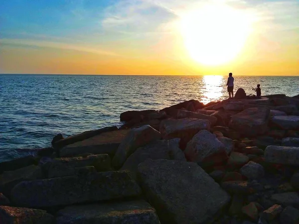 Krásný Západ Slunce Krajina Pláže Tanjung Aru Kota Kinabalu Sabah — Stock fotografie