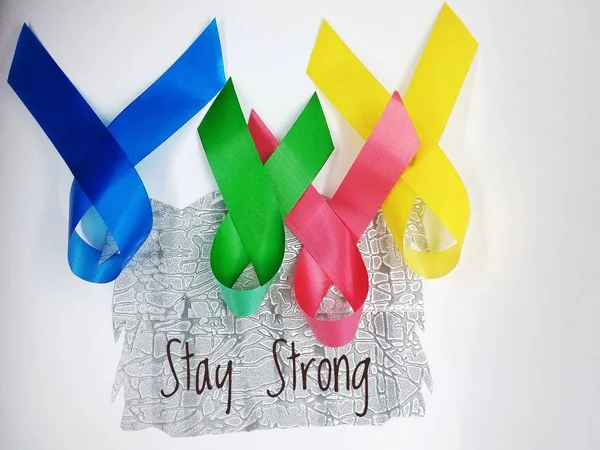 Cancer Awareness Ribbon Med Stark Ord Vit Bakgrund Royaltyfria Stockbilder