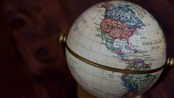 Close Shot Vintage Globe Model Map World Wooden Table Background Royalty Free Stock Photos