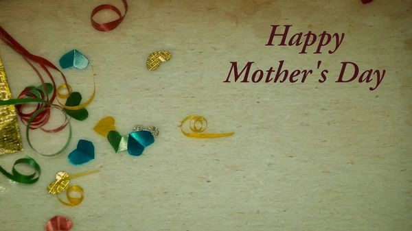 Happy Mother Day Words Small Colorful Heart Shaped Gift Boxes — стоковое фото