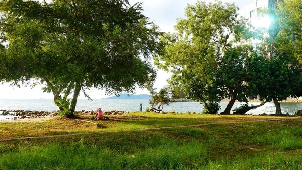 タンジュン Lipat の公共公園の人々とこの公園は コタキナバルで最も人気のある公園の1つで Likas に位置しています — ストック写真