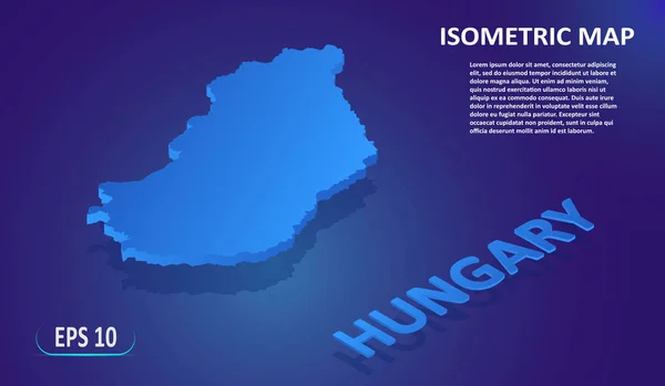 Isometric map of the HUNGARY. Stylized flat map of the country on blue background. Modern isometric 3d location map with place for text or description. 3D concept for infographic. EPS 10