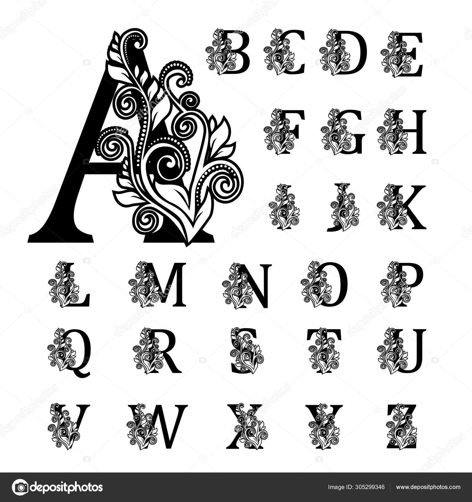 Elegant Alphabet With Florals Elements Initials Letters With Botanical Emblem Royal Floral Letter Design Monogram Arrangement Hand Drawn Flowers For Composition For Logo Card Invitation Wedding Stock Vector Image By C Pilvitus 305299346