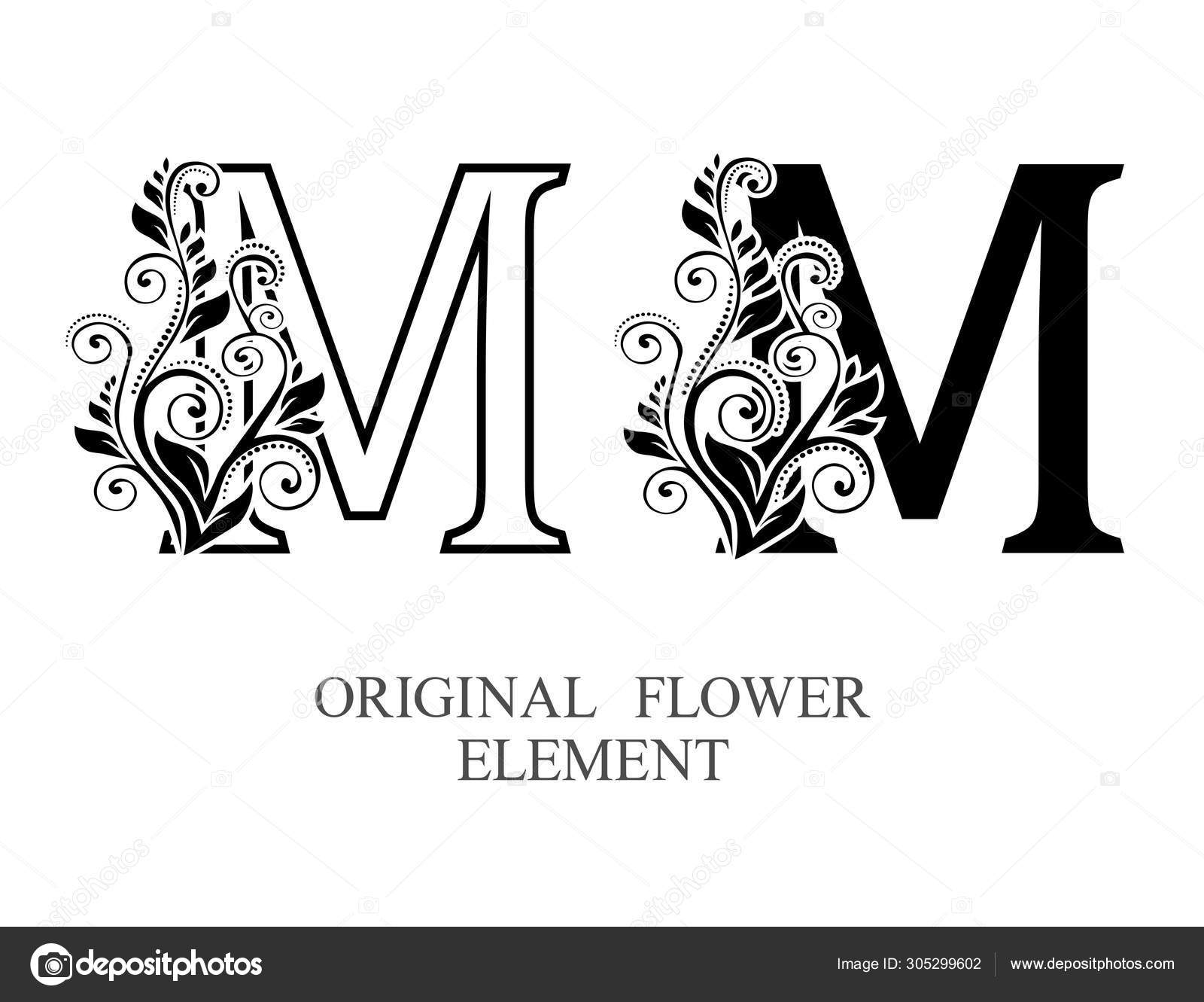 Elegant Initial Letters M In Two Color Variations With Botanical Element Vector Letters Logo Design Template