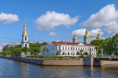 Aziz Nikolaos deniz katedral büyük bir Barok Ortodoks katedrali, Saint Petersburg, Rusya olduğunu. Kanal Manzaralı