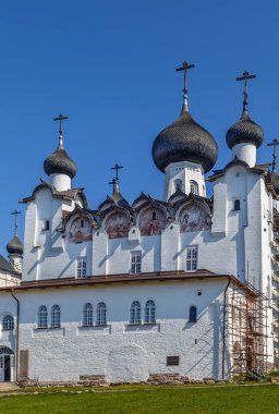 Solovetsky Manastırı beyaz denizin Russia.Transfiguration Katedrali Solovetsky adalarda bulunan müstahkem bir manastır var
