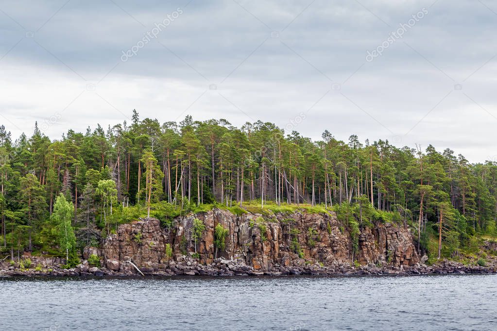 Forest on the rocky coast of Valaam island, Karelia, Russia