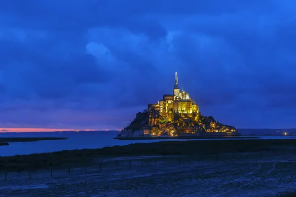 Vista Del Mont Saint Michel Por Noche Francia — Foto de Stock