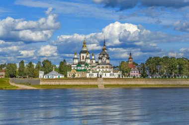 View of Historical centre of the Veliky Ustyug from Sukhona river, Russia clipart