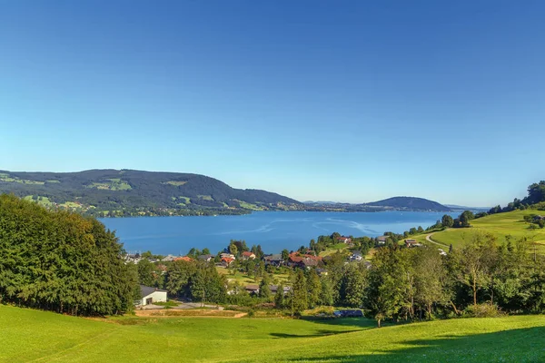 Вид Аттерсі Найбільшим Озером Регіону Зальцкаммергут Австрійському Штаті Верхня Австрія — стокове фото