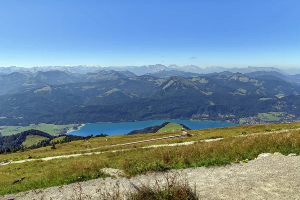 Vista Montaña Los Alpes Con Lago Wolfgangsee Desde Montaña Schafberg — Foto de Stock