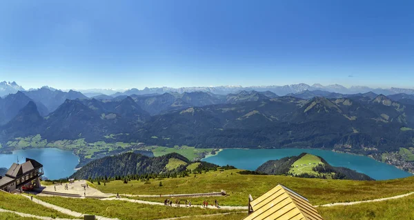 Panorámás Kilátás Nyílik Alpok Hegyi Wolfgang Schafberg Hegy Ausztria — Stock Fotó