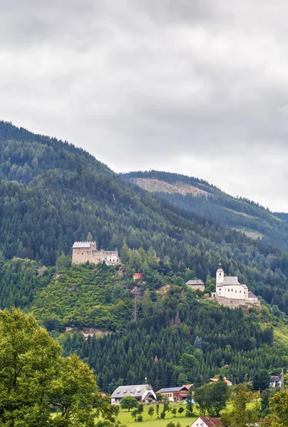 Visa Frauenburg Slottsruin Och Församlingskyrkan Unzmarkt Frauenburg Steiermark Österrike — Stockfoto