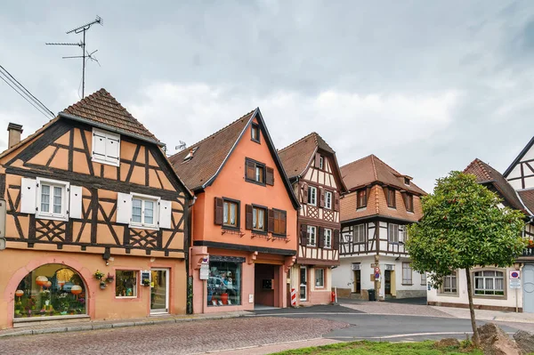 Straße Mit Historischen Fachwerkhäusern Obernai Elsaß Frankreich — Stockfoto