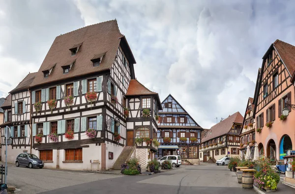 Market Square Historical Houses Dambach Ville Alsace France — Stock Photo, Image