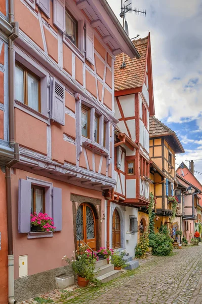 Malerische Historische Straße Eguisheim Elsass Frankreich — Stockfoto