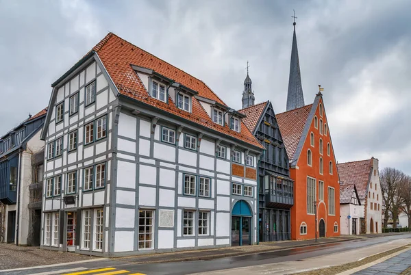 Rue Avec Maisons Colombages Décoratives Dans Centre Ville Lemgo Allemagne — Photo