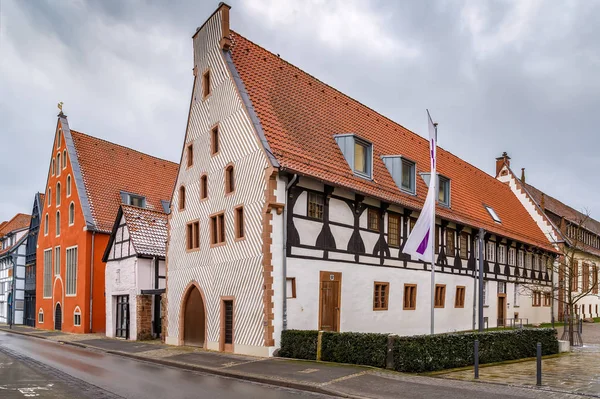 Ulica Dekoracyjnymi Domami Muru Pruskiego Centrum Miasta Lemgo Niemcy — Zdjęcie stockowe