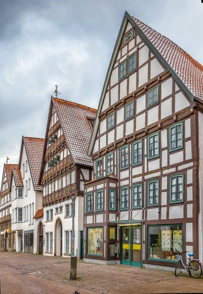 Rue Avec Maisons Colombages Décoratives Dans Centre Ville Lemgo Allemagne — Photo