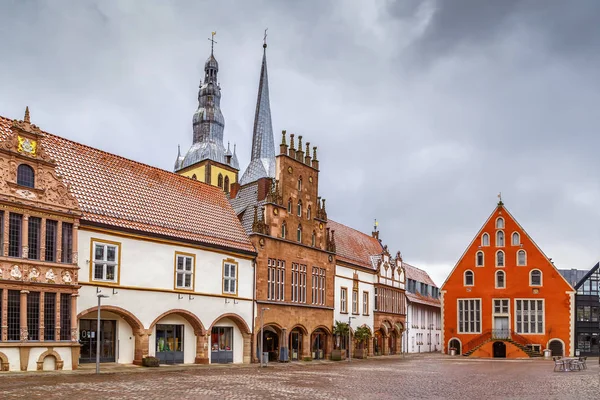 Rynek Lemgo Ratuszem Kościołem Mikołaja Niemcy — Zdjęcie stockowe