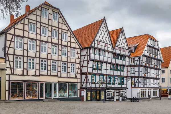 Market square with decorative half-timbered houses in Soest, Germany