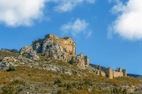 Zamek Loarre Romański Zamek Opactwo Położone Autonomicznym Regionie Aragonii Hiszpanii — Zdjęcie stockowe