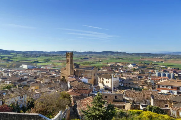 Vista Ciudad Artajona Con Iglesia San Pedro Desde Fortaleza España — Foto de Stock