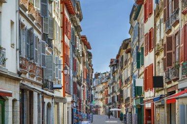 Bayonne şehir merkezinde tarihi evleri olan cadde, Fransa