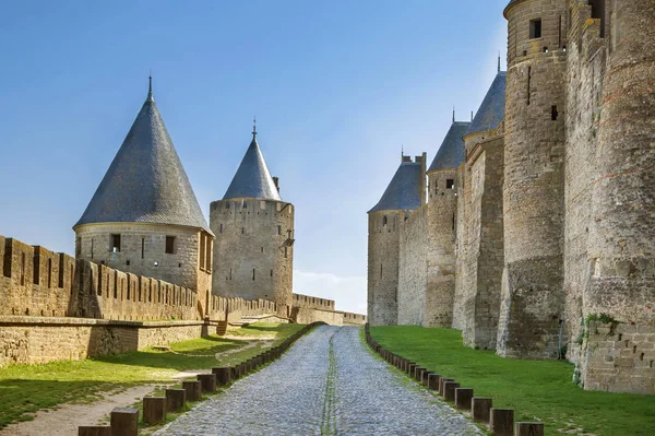 Cite Carcassonne Medieval Citadel Located French City Carcassonne Towers Wall — Stockfoto