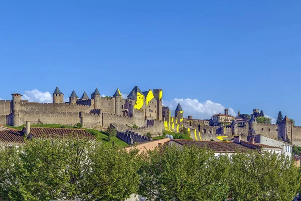 Fransız Carcassonne Şehir Içinde Bulunan Bir Ortaçağ Kalesi Carcassonne Olduğunu — Stok fotoğraf